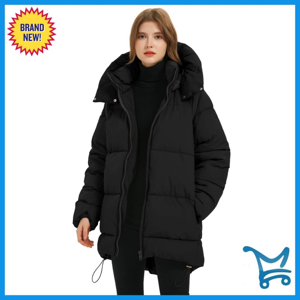 Mid-Length Puffer Hooded Jacket Winter Padded Warm Coat Oversized Chic